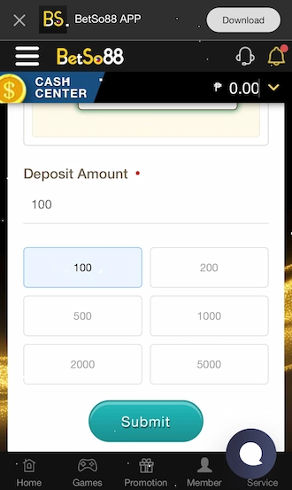 Step 3: Select the available deposit amount or manually enter the deposit amount you want.