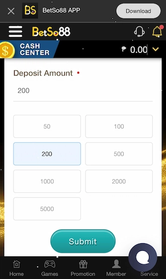 Step 2: Select the available deposit amount or fill in the deposit amount yourself.