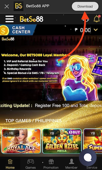 Step 1: BET88 online casino login, then select “Download” on our homepage.