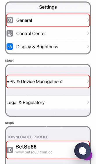 Step 3: Go to your phone’s settings -> select General -> VPN & Device Management -> Select BETSO88’s profile.